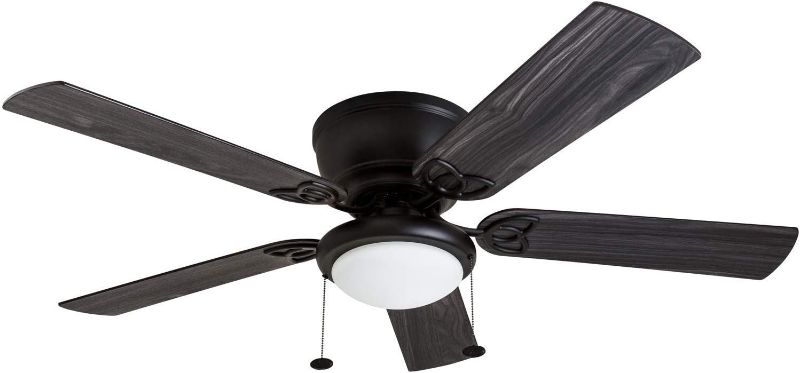 Photo 1 of 52 Inch Traditional Flush Mount Indoor LED Ceiling Fan with Light, Pull Chains, Dual Finish Blades, Reversible Motor - 50853-01 (Matte Black)