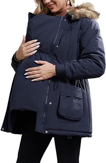 Photo 1 of Maacie Womens Maternity 3 in 1 Thickened Outwear Fleece Lined Coat Winter Warm Hooded
