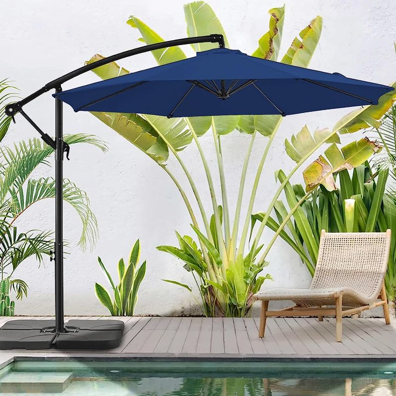 Photo 1 of 10 FT Patio Offset Umbrella Outdoor Cantilever Umbrella Hanging Umbrellas, Dark Green