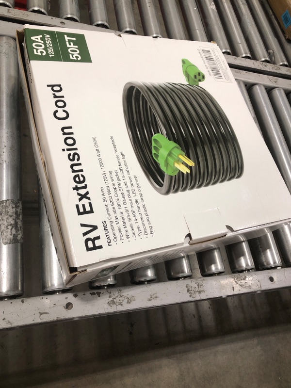 Photo 1 of RVGUARD 50 Amp 50 Foot RV Extension Cord, Heavy Duty STW Cord with LED Power Indicator and Cord Organizer, 14-50P/R Standard Plug, Green, ETL Listed 50 Feet Green 50 Amp