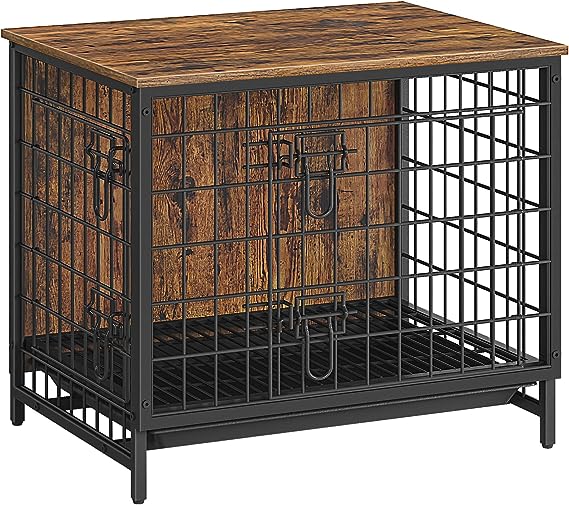 Photo 1 of ALLOSWELL Dog Crate Furniture, 25.2" Dog Crate End Table, Pet Kennels with Double Doors, Indoor Dog Cage with Removable Tray, Wooden Dog House for Small/Medium/Large Dogs, Rustic Brown DCHR0101
