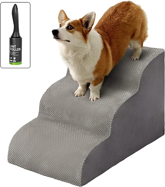 Photo 1 of 3 Steps Dog Ramp/Stairs for Beds and Couches,MOOACE Pet Stairs with Durable High Density Foam, Washable Cover and Pet Hair Remover Roller - Reduce Stress on Pet Joints/Easy to Walk Cotton 3 Tier