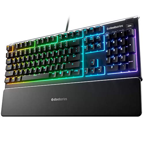 Photo 1 of SteelSeries Apex 3 RGB Gaming Keyboard – 10-Zone RGB Illumination – IP32 Water Resistant – Premium Magnetic Wrist Rest (Whisper Quiet Gaming Swi
