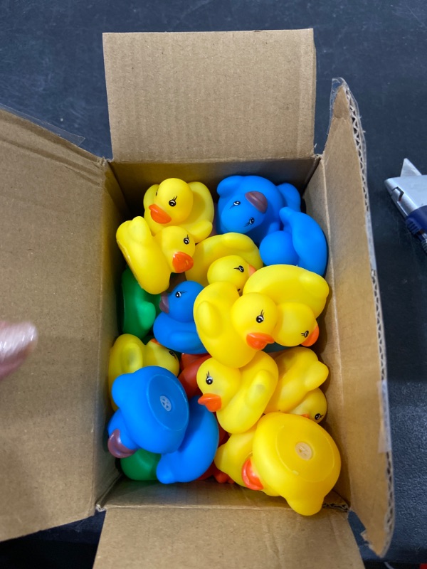 Photo 2 of 50 Pack Multicolor Mini Rubber Ducky Float Ducks Baby Bath Toy, Great for Jeep Ducking, Shower, Birthday Party, Carnival Game Gift(1.6" L x 1.5" W x 1.4" H. 6 Colors)