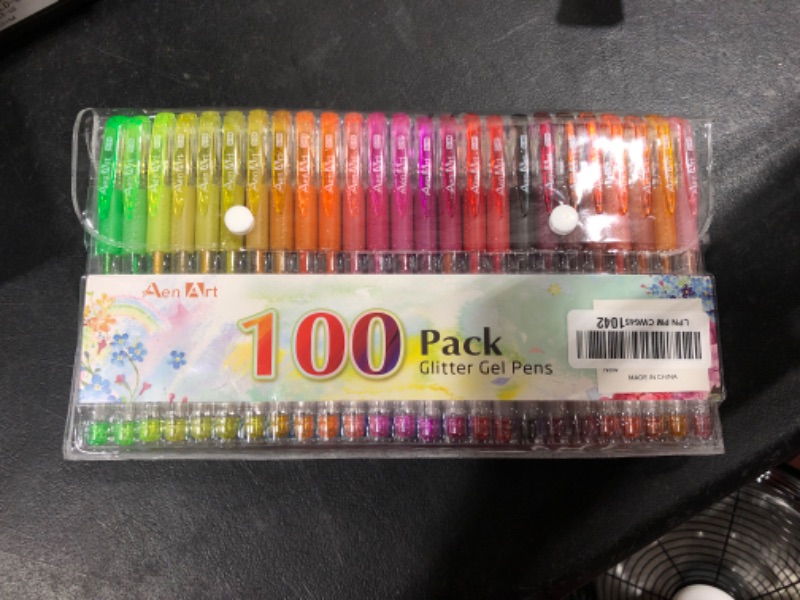 Photo 2 of Glitter Gel Pens, 100 Color Glitter Pen Set for Making Cards, 30% More Ink Neon Glitter Gel Marker for Adult Coloring Books, Journaling Crafting Doodling Drawing