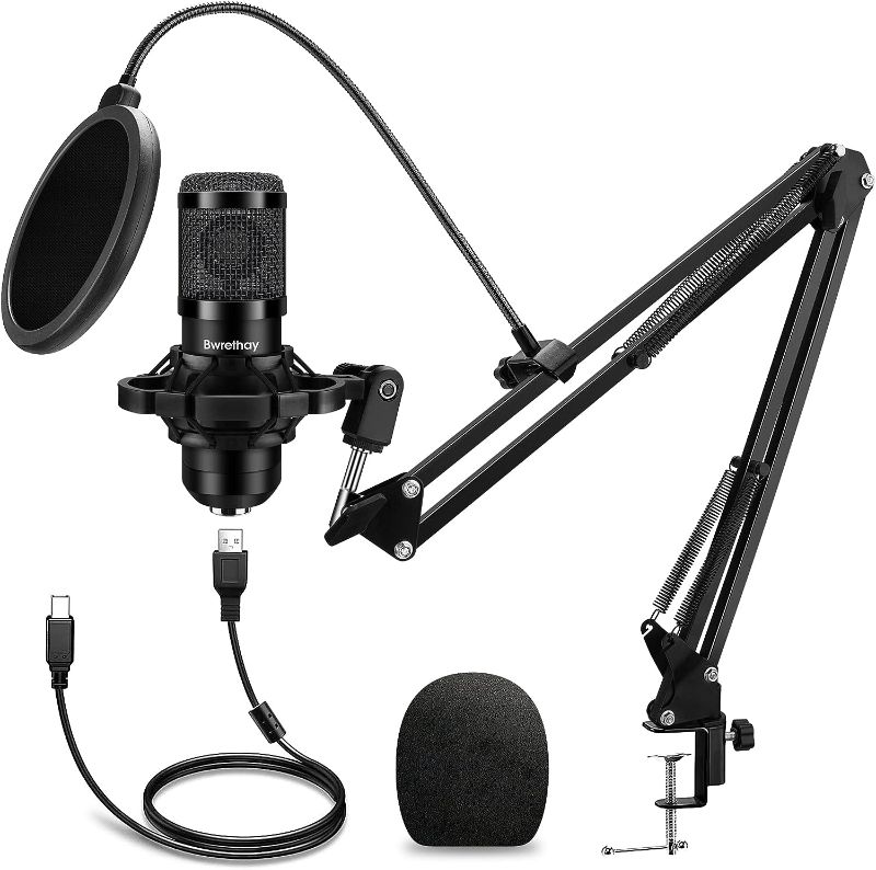 Photo 1 of BWRETHAY  USB Microphone,Professional Microphone 192kHz/24Bit Plug & Play PC Computer Microphone Condenser Cardioid Mic Kit with Adjustable Boom Arm Stand Shock Mount,for Podcast,Streaming,Studio Recording