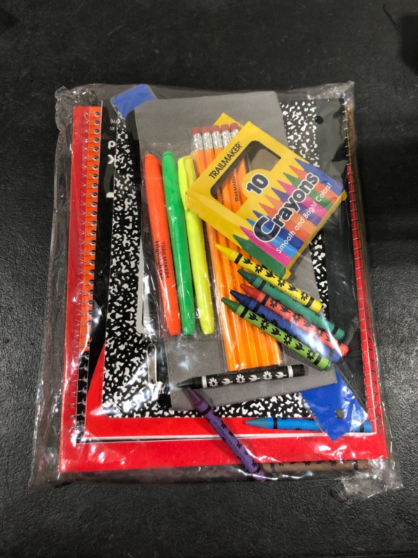 Photo 1 of SCHOOL SUPPLY BUNDLE SET 3 NOTEBOOKS DIFFERENT STYLES ,4 FOLDERS ,CRAYONS ,PENCILS ,HIGHLIGHTERS, RULER, & PENCIL CASE 