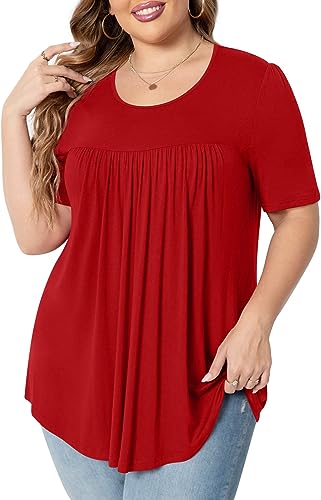 Photo 1 of Anydeer Womens Plus Size Tunic Tops Casual Round Neck Tshirts Pleated Flared Blouses SIZE XL 