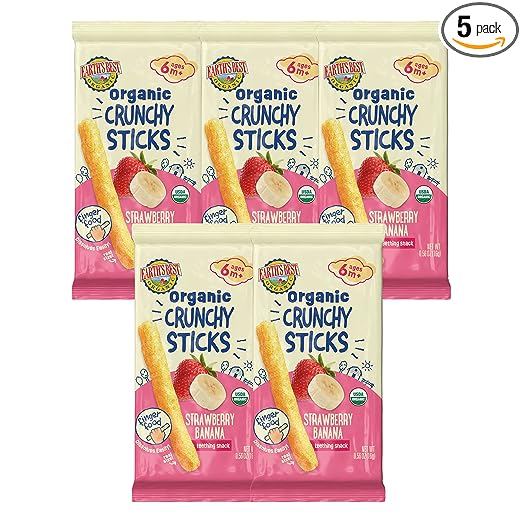 Photo 1 of Earth's Best Baby Snack Organic Strawberry Banana Crunchy Sticks, 0.56 Oz Bag 5 PCK BB 13 SEP 2023
