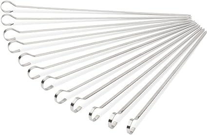 Photo 1 of 12 SHISH KABOB SKEWERS Stainless Steel - Flat, Wide, 14.5" Barbecue (BBQ Accessories) Metal with Ring-Tip Handle - Cooks Quicker and More Evenly By Infusing Heat Into the Center of the Food 