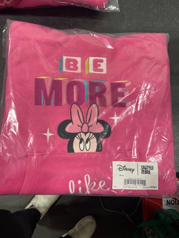 Photo 2 of Amazon Essentials Disney | Marvel | Star Wars | Frozen | Princess Girls and Toddlers' Fleece Long-Sleeve Hooded  XXL Pink, Minnie Vibes