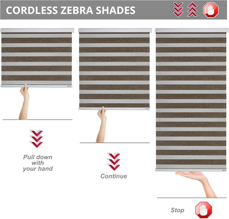 Photo 4 of (READ NOTES) SHADESU Cordless Zebra Blinds 46inch 05. Cordless Brown