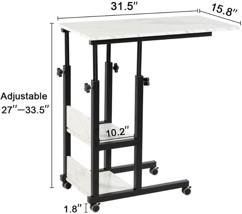 Photo 5 of (READ NOTES) Hadulcet C Shaped Side Table, Mobile End Table Height Adjustable Bedside Table Laptop Rolling Cart C Shaped Oak