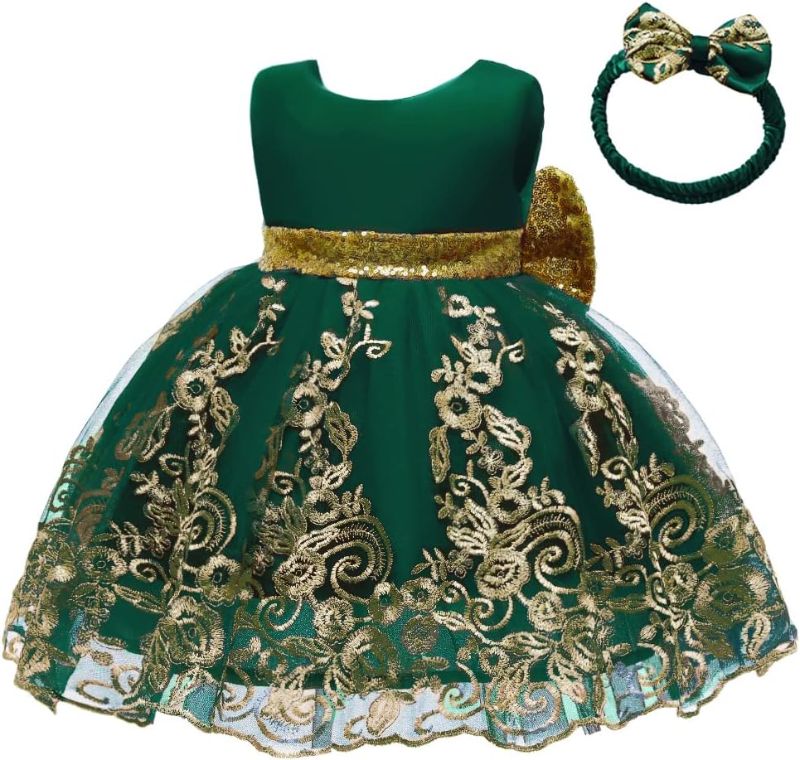 Photo 1 of  Big Bowknot Sequins Embroidered Lace Party Tutu Gown Toddler Baby Girls Dress with Headwear 5T 6T