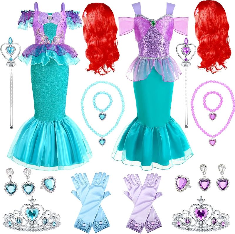 Photo 1 of Toulite 2 Pcs Little Girls Princess Mermaid Costume Party Dress Carnival Halloween Birthday Dress Up with Accessories