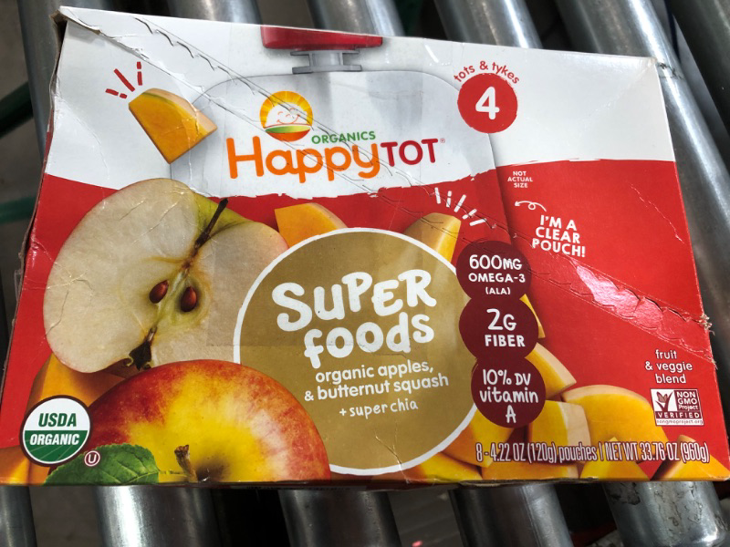 Photo 2 of (8 Pouches) Happy Tot Super Foods Pouches Organic Apples & Butternut Squash + Super Chia, 4.22 OZ