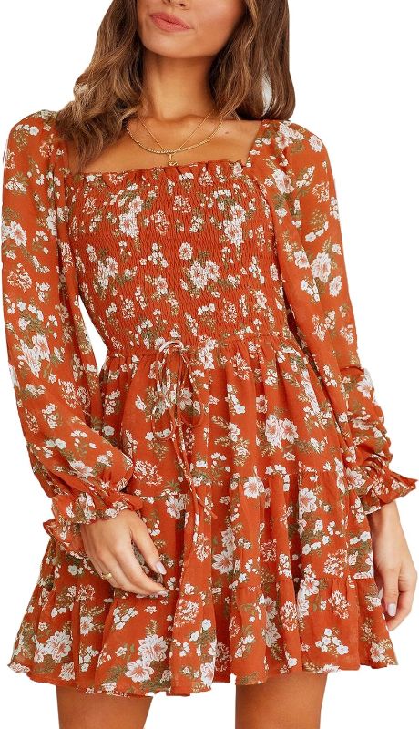 Photo 1 of Deerose Womens Floral Chiffon Long Sleeve Mini Dress Summer Flowy Dresses Small