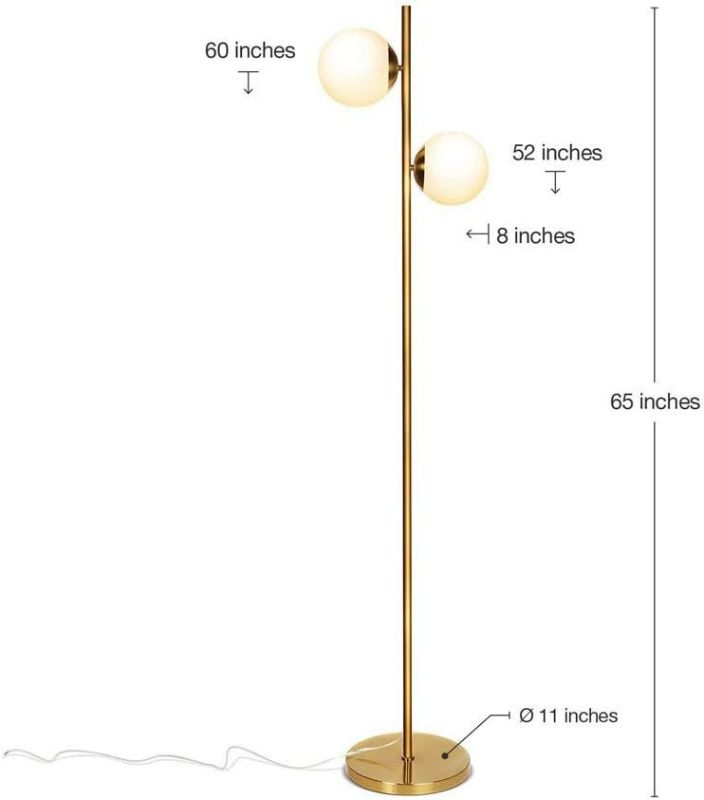 Photo 3 of (READ NOTES) Sphere LED Floor Lamp Contemporary Modern Frosted Glass Globe Floor Lamps with 2 Lights Tall Pole Standing Lights for Living Room Office Bedroom H65inchs (Color : Brass, Size : 11 * 65inchs)
