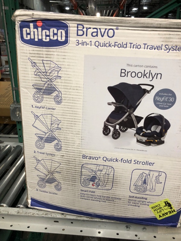 Photo 4 of Chicco Bravo 3-in-1 Trio Travel System, Bravo Quick-Fold Stroller with KeyFit 30 Infant Car Seat and base,