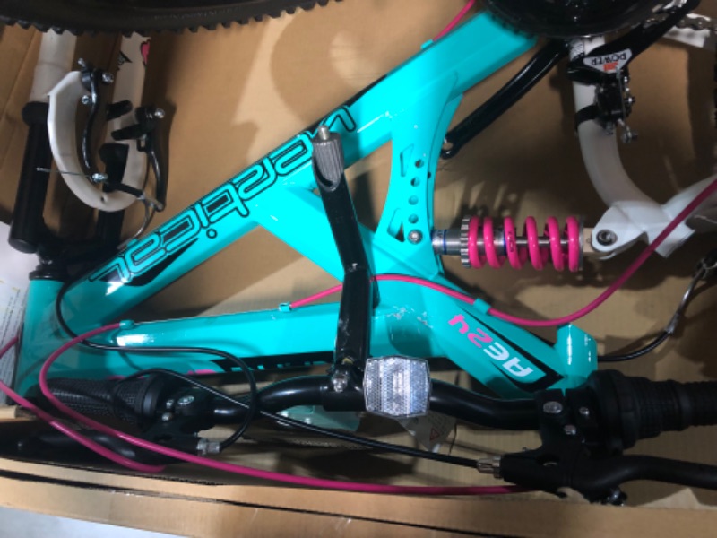 Photo 1 of **BROKEN HANDLE BARS**NO BOX 
Dynacraft Vertical Dual Suspension Mountain Bike Girls 24 Inch Wheels with 18 Speed Grip Shiter and Dual Hand Brakes 