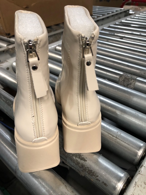 Photo 1 of Lookmee Chelsea Ankle boots Women's GO GO Ankle Boots Elastic Chunky Heel Lug Sole Soft Patent 7 White Rice