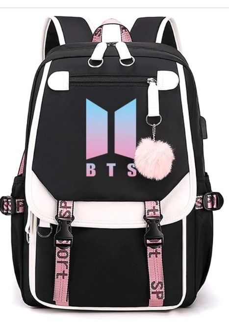 Photo 1 of ?? BTS Backpack, Kpop Casual Backpack Black Laptop Backpack, Suitable For Students 11.8 in * 8.26 in * 17.3 in