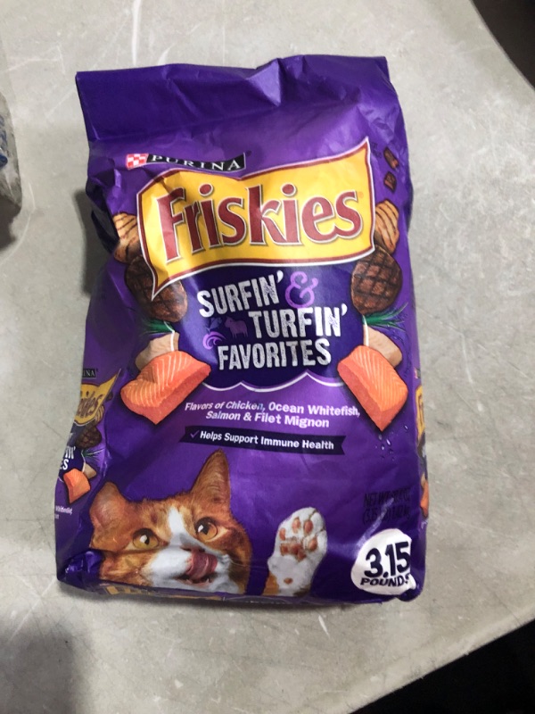 Photo 2 of **EXP 4/2025** 
Purina Friskies Dry Cat Food, Surfin' & Turfin' Favorites - 3.15 lb. Bags