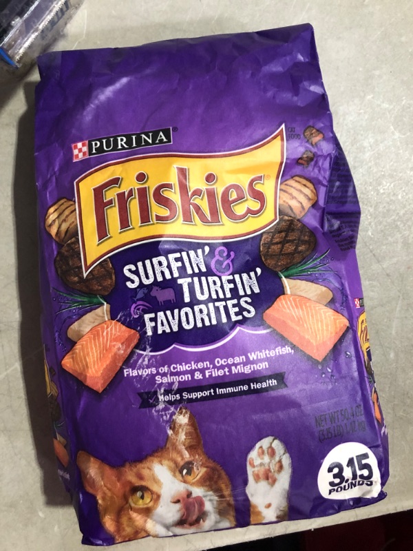 Photo 3 of **EXP 4/2025-SEE NOTES**
Purina Friskies Dry Cat Food, Surfin' & Turfin' Favorites - 3.15 lb. Bags