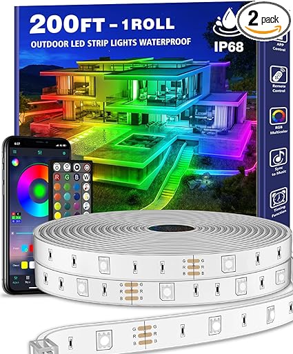 Photo 1 of 200ft Outdoor LED Strip Lights Waterproof 1 Roll,IP68 Outside Led Light Strips Waterproof with App and Remote,Music Sync RGB Exterior Led Rope Lights with Self Adhesive Back for Deck,Balcony,Pool