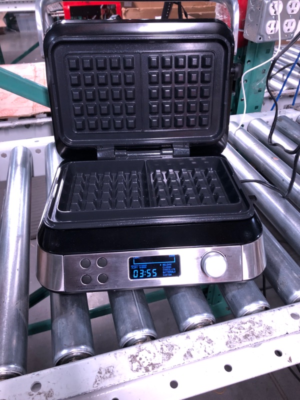 Photo 2 of **SEE NOTES**
GreenPan Stainless Steel 2-Slice Belgian Waffle Maker Iron, Healthy Ceramic Nonstick Plates, Adjustable settings and Presets, Easy-to-use LED Display 2 Slice Waffle Maker Iron