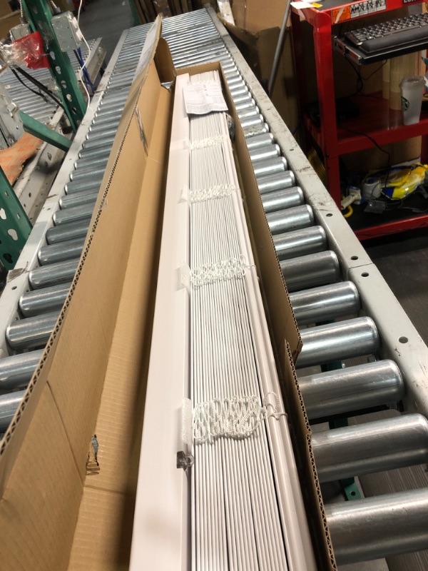 Photo 1 of CALYX INTERIORS 2" Slat Faux Wood Blind with Royal Valance, Cordless, 34"W x 60"H, Snow White 34-Inch Width x 60-Inch Height