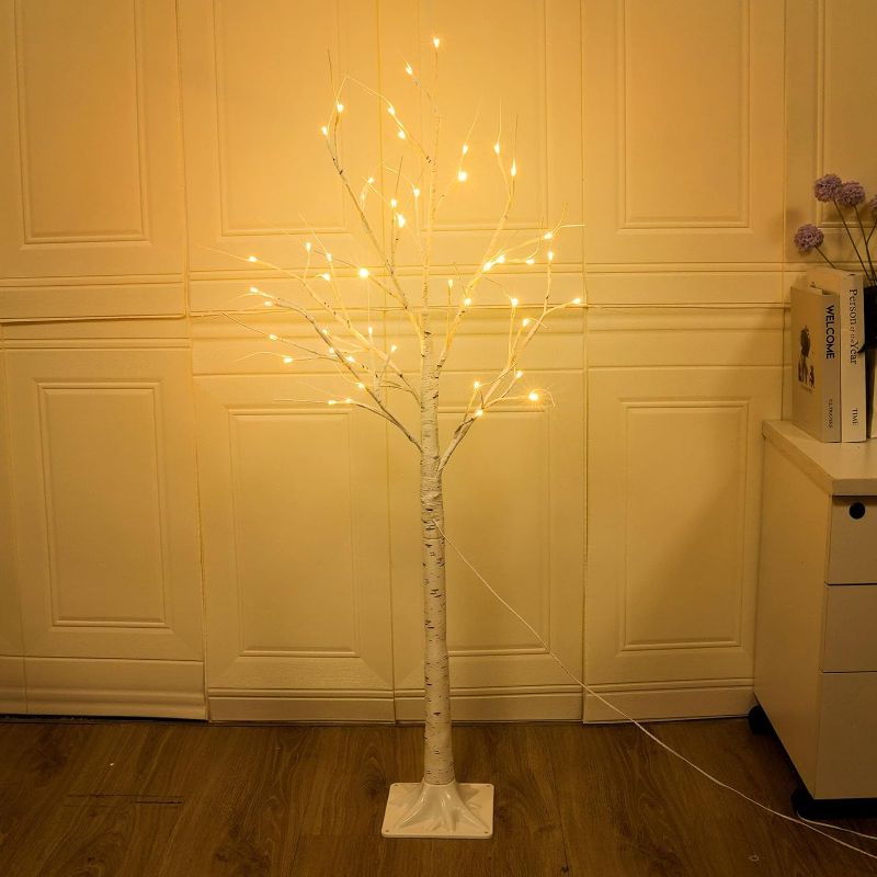 Photo 1 of **PARTS ONLY**
1-Pack 4FT Lighted Birch Tree (Higher Size & Floor Standing), Birch Christmas Tree Warm White 96 LED Birch Tree Lights 