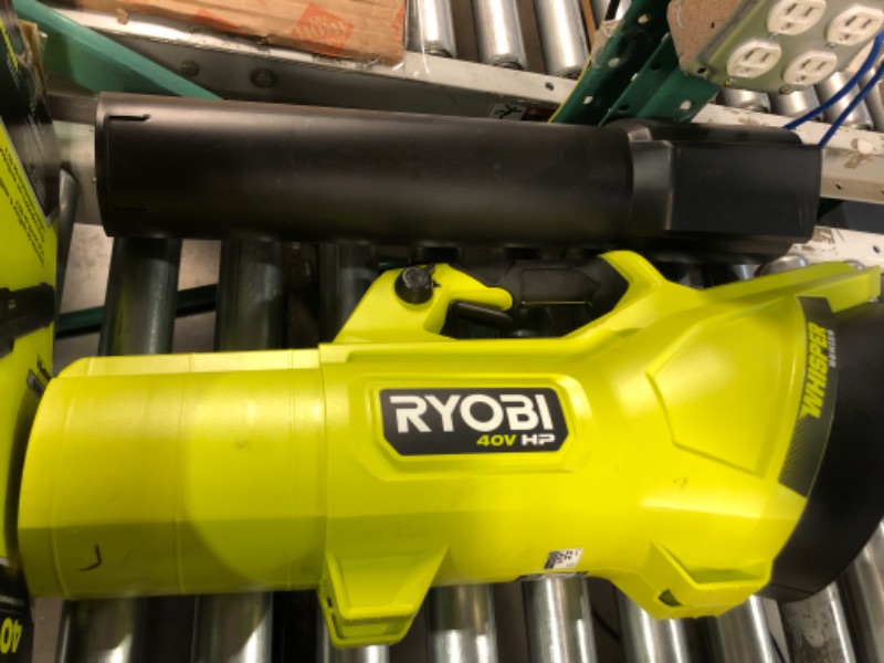 Photo 2 of **PARTS ONLY**
RYOBI 40V HP Brushless Whisper Series 155 MPH 600 CFM Cordless Battery Leaf Blower 4.0 Ah Battery Charger, Green