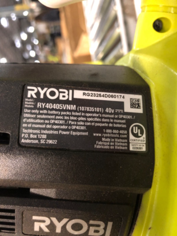 Photo 3 of **PARTS ONLY** RYOBI 40-Volt Lithium-Ion Cordless Battery Leaf Vacuum/Mulcher (Tool Only)