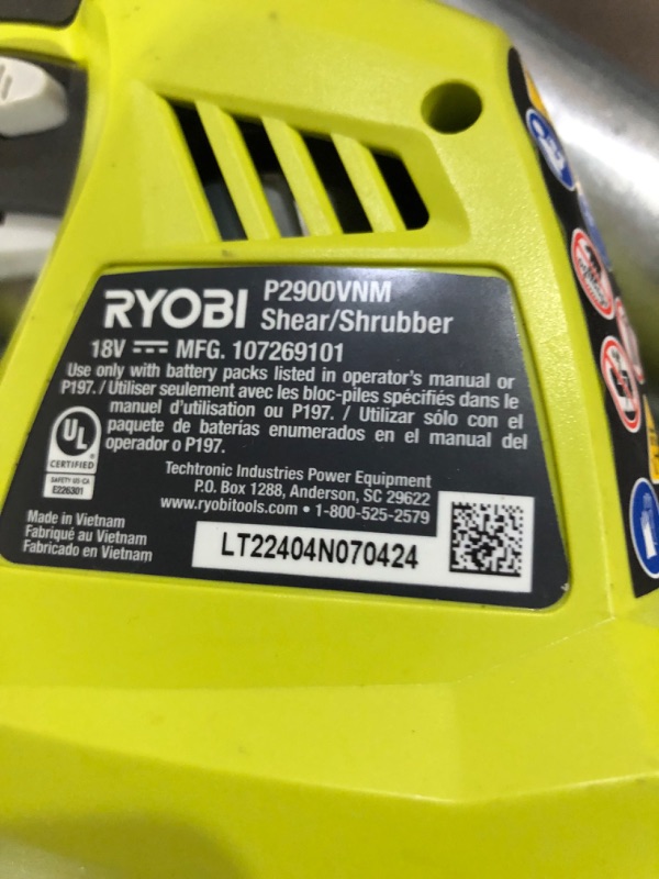 Photo 3 of (READ NOTES) RYOBI ONE+ 18-Volt Lithium-Ion Cordless Grass Shear and Shrubber Trimmer - 1.3 Ah Battery and Charger Included