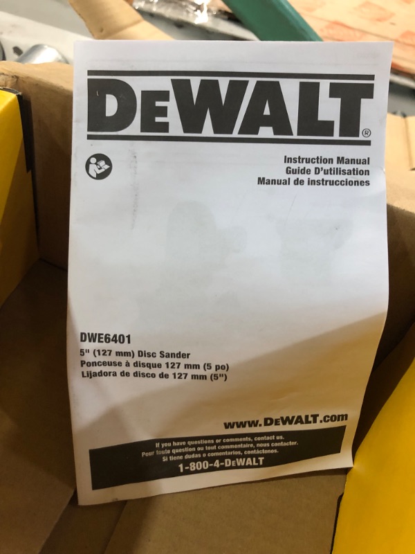 Photo 2 of DEWALT Rotary Sander, Variable Speed, Dust Shroud, 5-Inch (DWE6401DS), Yellow