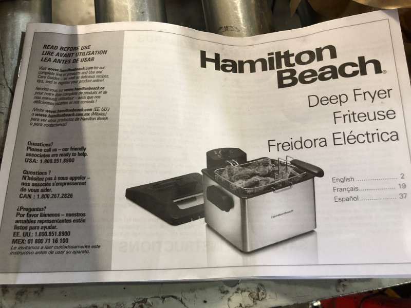 Photo 3 of **PARTS ONLY**
Hamilton Beach Professional Style Electric Deep Fryer, Lid with View Window, 1800 Watts, 19 Cups / 4.5 Liters Oil 