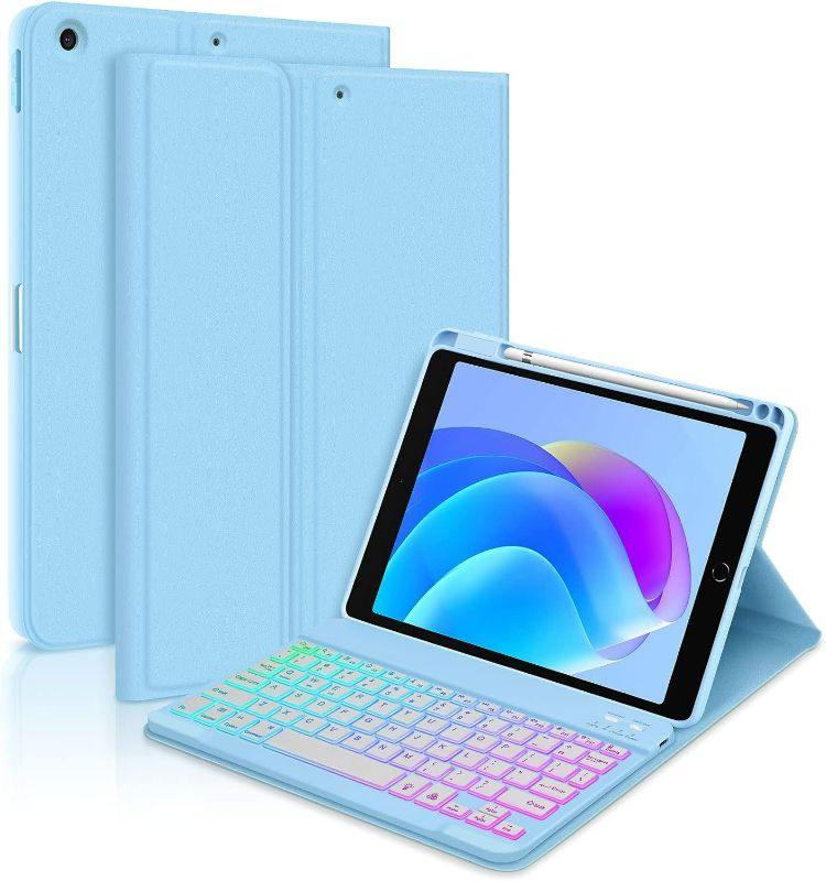 Photo 1 of ***USED - UNABLE TO TEST***
GOOJODOQ 7 Colors Backlit Keyboard Case for iPad 9th/8th/7th Gen 10.2” 2021/2020/2019 Sky Blue