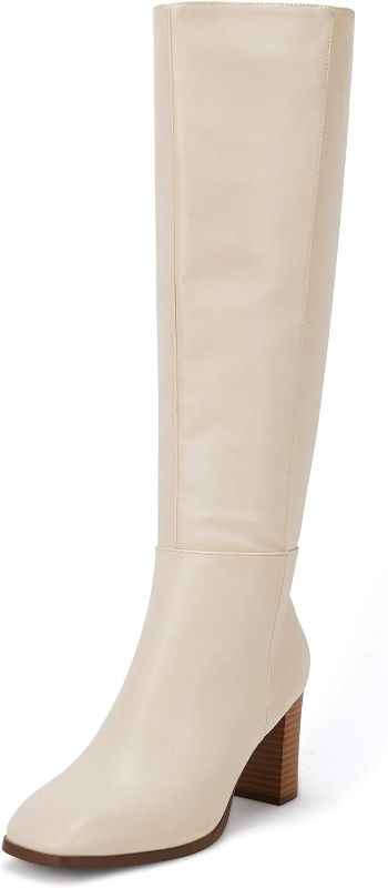 Photo 1 of Coutgo Womens Knee High Boots Chunky Block Heels Square Toe Side Zipper Faux Suede Fall Winter Comfort Size 5.5