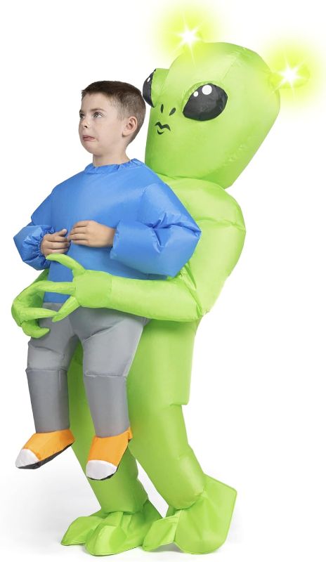 Photo 1 of Spooktacular Creations Kids Inflatable Costume, Light-up Alien Costumes, Green Full Body Alien Blow Up Costume