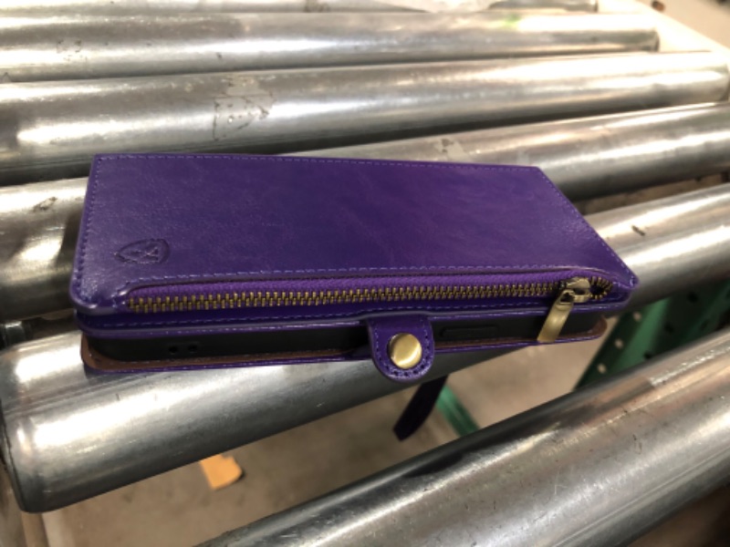 Photo 2 of XcaseBar for iPhone 12/12 Pro 6.1" Wallet case with Zipper Credit Card Holder?RFID Blocking?, Flip Folio Book Purple