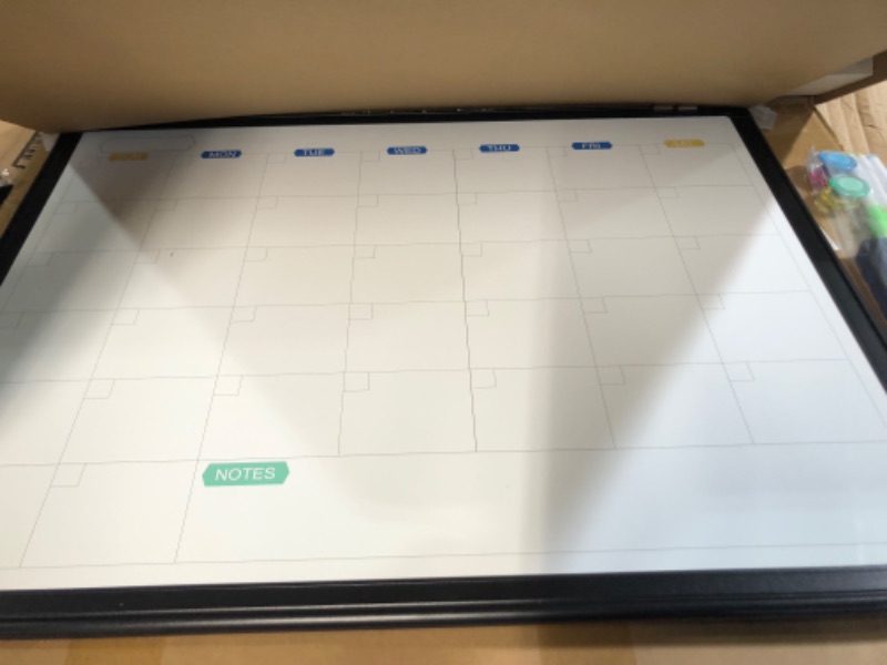 Photo 2 of Monthly Dry Erase Calendar Whiteboard for Wall, 24" x 18" Magnetic White Board Calendar Dry Erase, Black Frame