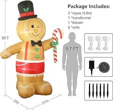 Photo 1 of **PARTS ONLY** Fanshunlite 8FT Inflatable Gingerbread Man with Led Light - Christmas Outdoor Decoration