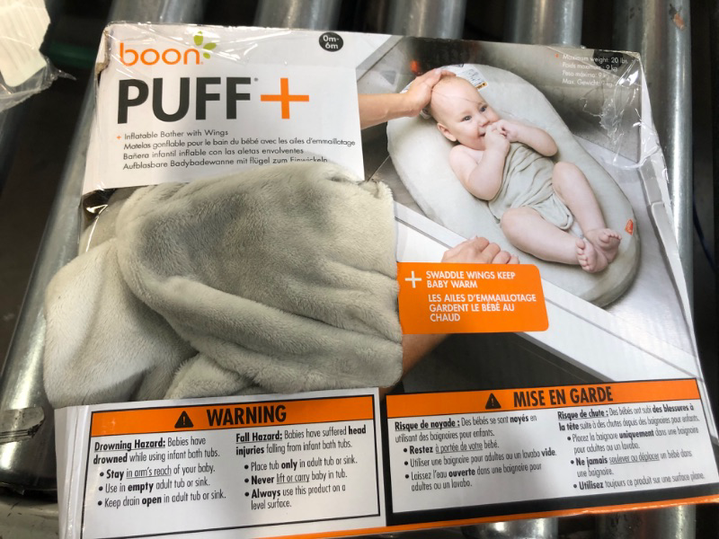 Photo 4 of **PARTS ONLY**  Boon Puff+ Inflatable Baby Bather with Microfleece Cover, Swaddle Wings and Storage Bag –Grey