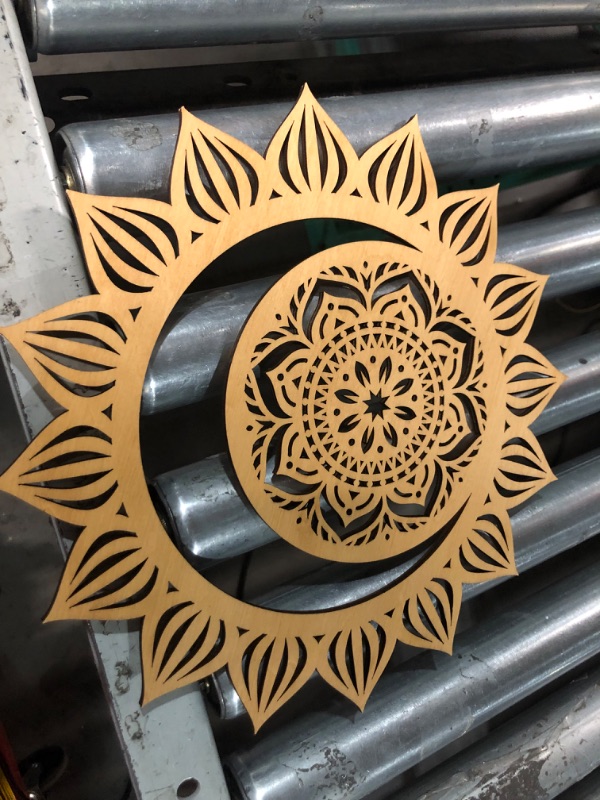 Photo 2 of ****Stock photo for reference****
ADDMES 11.8 Inch Sun Wall Decor, Wooden Mandala Wall Art, Hollowed-out Sun Hanging Sign, Multi-layers Lotus Flower 