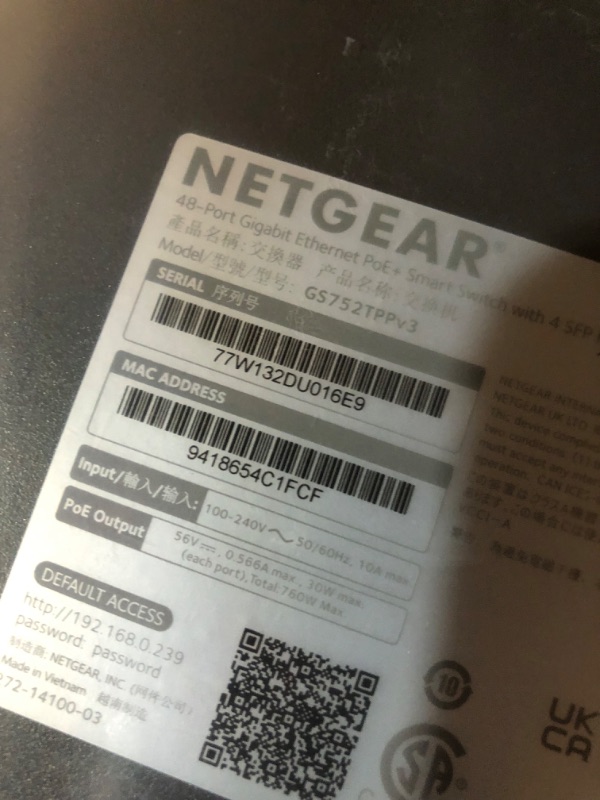 Photo 2 of Netgear GS752TPPv3 48-Port PoE+ Compliant Gigabit Managed Network Switch (760W)