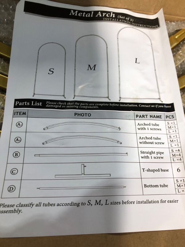 Photo 4 of ***USED - MIGHT BE MISSING PARTS***
Asee'm Gold Metal Door Arched Backdrop Frame Set of 3