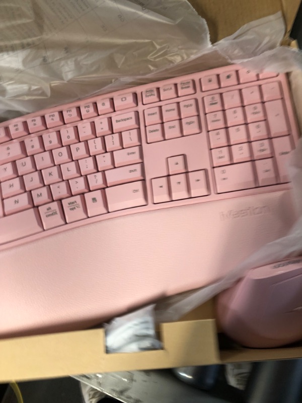 Photo 2 of MEETION Ergonomic Wireless Keyboard and Mouse, Ergo Keyboard with Vertical Mouse, Split Keyboard with Cushioned Wrist Palm Rest Natural Typing Rechargeable Full Size, Windows/Mac/Computer/Laptop, Pink Large PinkX003UXXLSN
