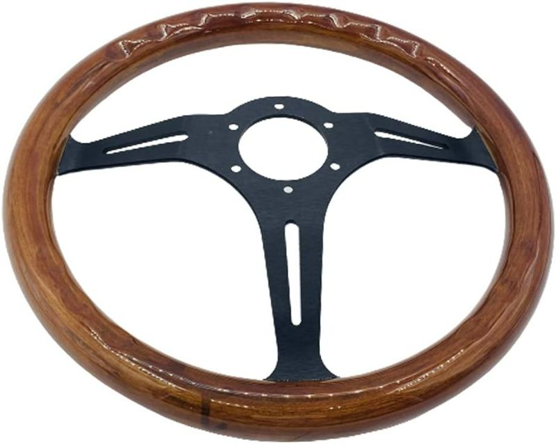 Photo 5 of (READ NOTES) YEHICY 15" Classic Wood Grain Steering Wheel Black Spoke 380mm Classic Nostalgia Car Wood Steering Wheel with Horn Button wooden-04