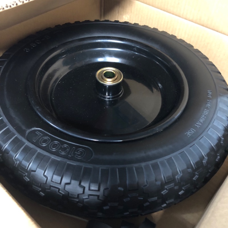 Photo 2 of 14.5" Wheelbarrow Tire, 3.50-8" Flat-free Solid Tire and Wheel with 5/8" Axle Bore Hole, 3-6" Centered Hub for Wheelbarrow Trolley Dolly Lawn Mover Go Kart Replacement